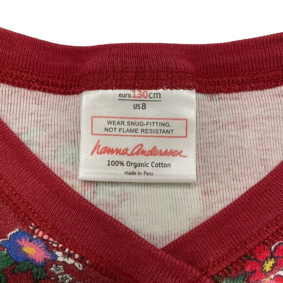 HANNA ANDERSSON Burgundy Floral High V-neck Long John Pajama Top Size 130 8 Red - Picture 3 of 3